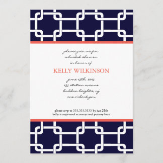 Navy Blue and Coral Preppy Invitation