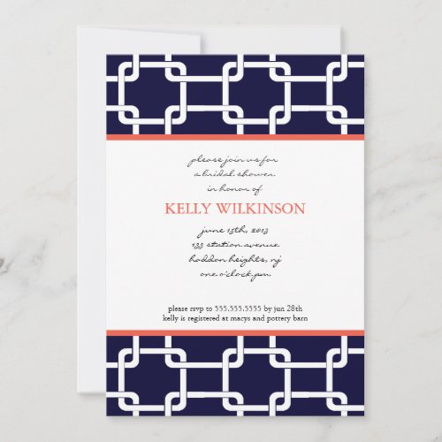Navy Blue and Coral Preppy Invitation