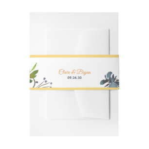 Navy Blue and Coral Watercolor Floral Wedding Invitation Belly Band