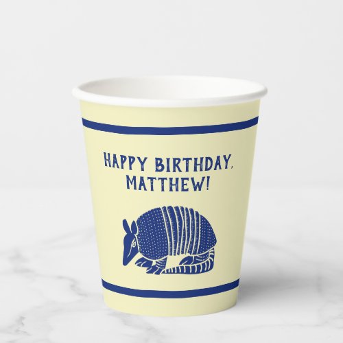 Navy Blue and Cream Armadillo Personalized Party Paper Cups