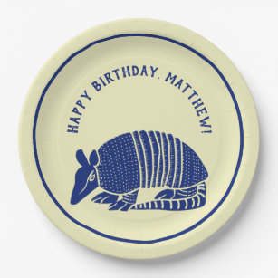 Navy Blue and Cream Armadillo Personalized Party Paper Plates
