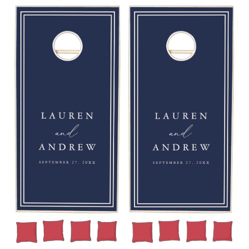 Navy Blue and Cream Minimalist Personalized Cornhole Set