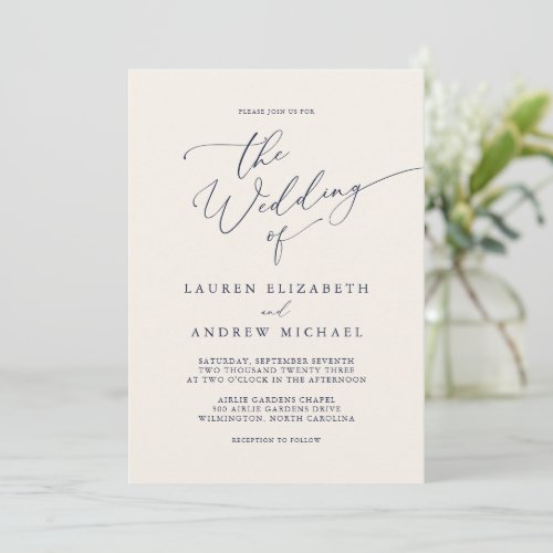 Navy Blue and Cream Minimalist Wedding Invitation