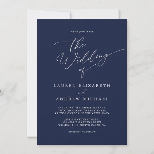 Navy Blue and Cream Minimalist Wedding Invitation