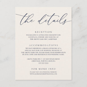 Navy Blue and Cream Modern Minimalist Wedding Enclosure Card