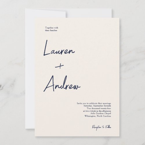 Navy Blue and Cream Modern Minimalist Wedding Invitation