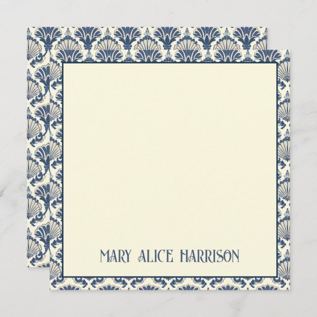 Navy Blue and Cream Seashell Pattern  Note Card (Front/Back)