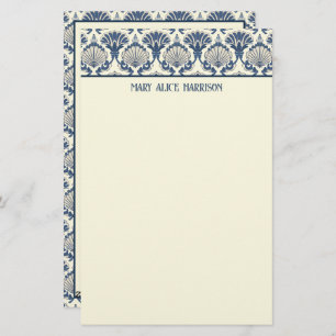 Navy Blue and Cream Seashell Pattern  Stationery