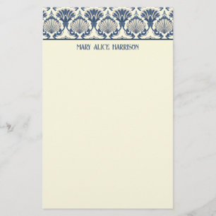 Navy Blue and Cream Seashell Pattern Stationery
