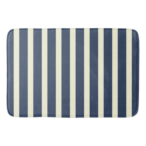 Navy blue and cream stripes bathroom mat