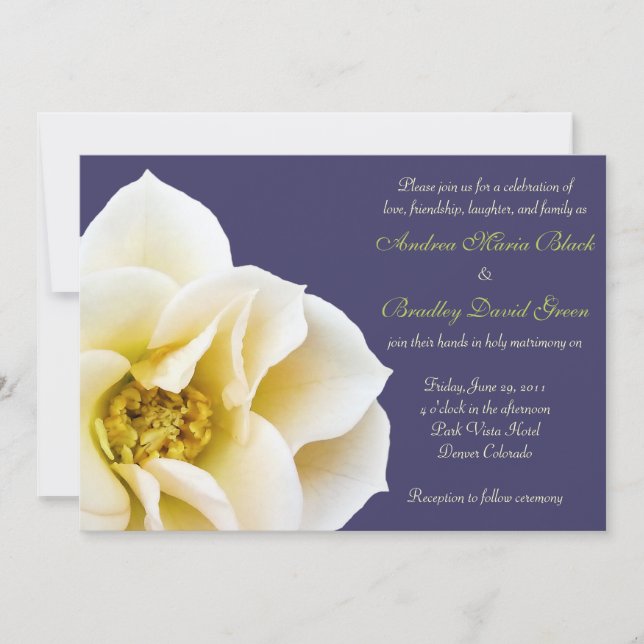 Navy Blue and Cream Wildrose Wedding Invitation (Front)
