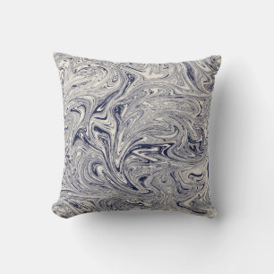Navy Blue and Creamy White Marble Swirl Throw Pillow
