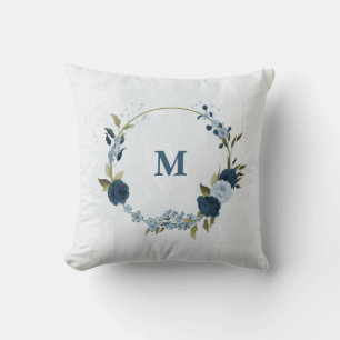 navy blue and dusty blue throw pillow