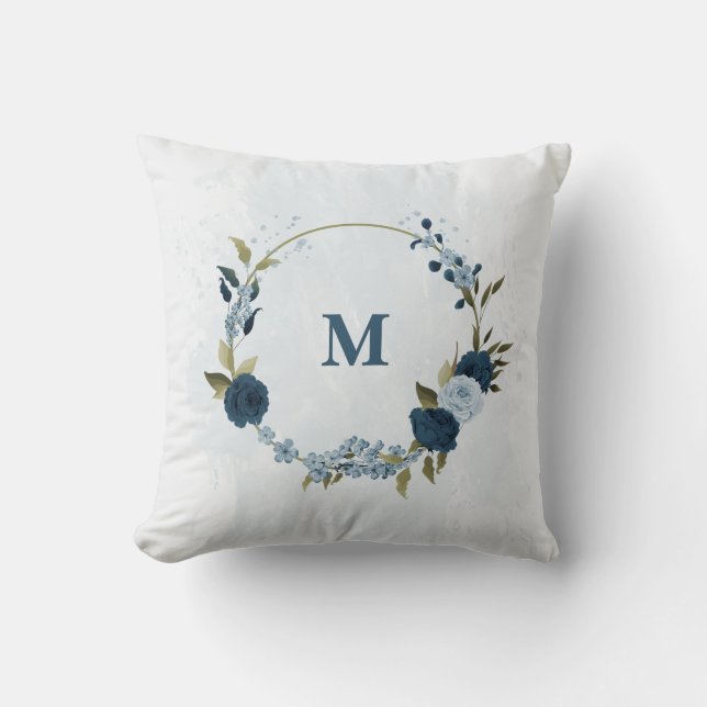 navy blue and dusty blue throw pillow (Front)