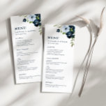 Navy blue and dusty blue wedding menu<br><div class="desc">A wonderful floral wedding theme design with lovely watercolor blue flowers. The color and text can be personalized.</div>