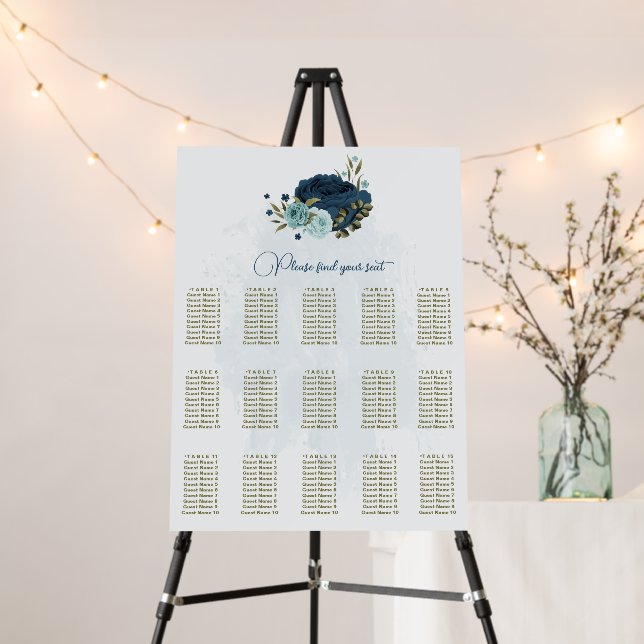 navy blue and dusty blue wedding seating chart foam board (In Situ (Stand))