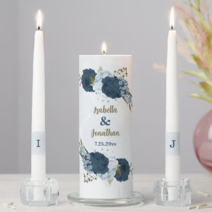 navy blue and dusty blue wedding unity candle set