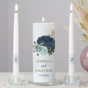 navy blue and dusty blue wedding unity candle set