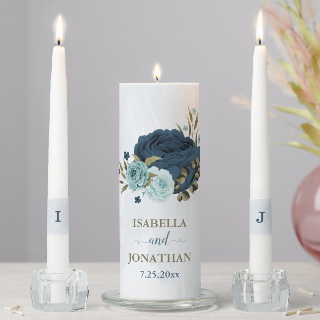 navy blue and dusty blue wedding unity candle set (In Situ)