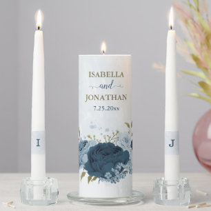 navy blue and dusty blue wedding unity candle set