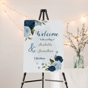 navy blue and dusty blue wedding welcome sign