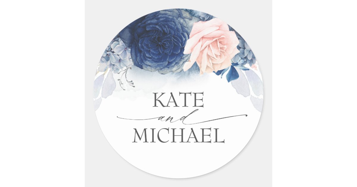 Blush White Bloom Floral Wreath Monogram Classic Round Sticker