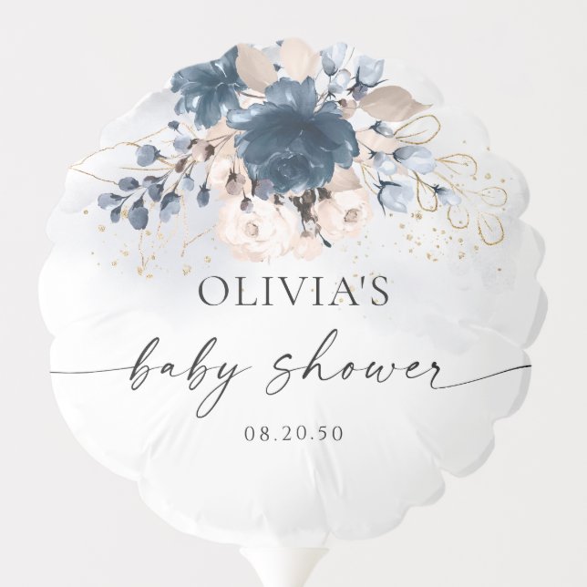 Navy Blue and Dusty Rose Baby Shower Balloon (Back)