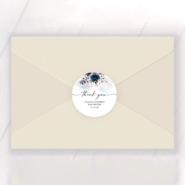 Navy Blue and Dusty Rose Baby Shower Classic Round Sticker (Creator Uploaded)