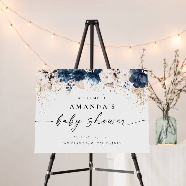 Navy Blue and Dusty Rose Baby Shower Foam Board (In Situ (Stand))