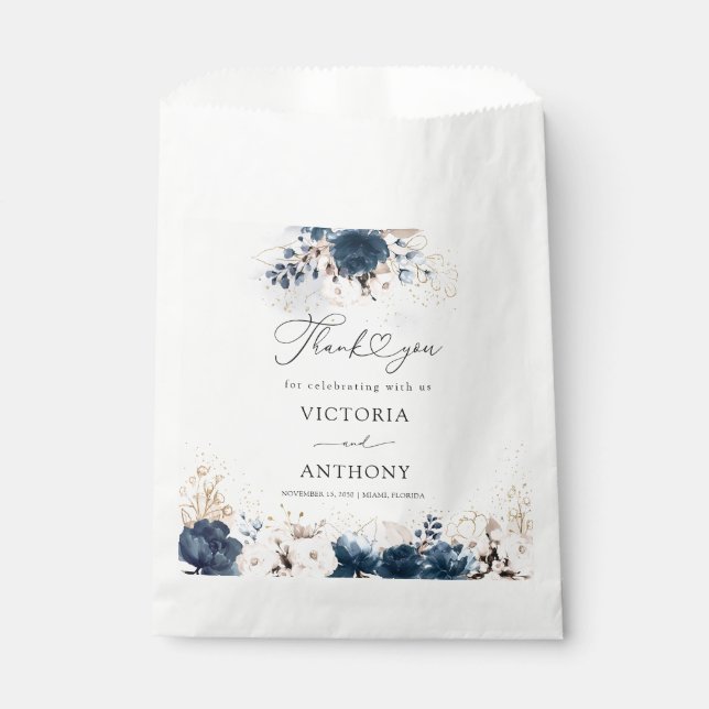 Navy Blue and Dusty Rose Bridal Shower Favor Bag (Front)