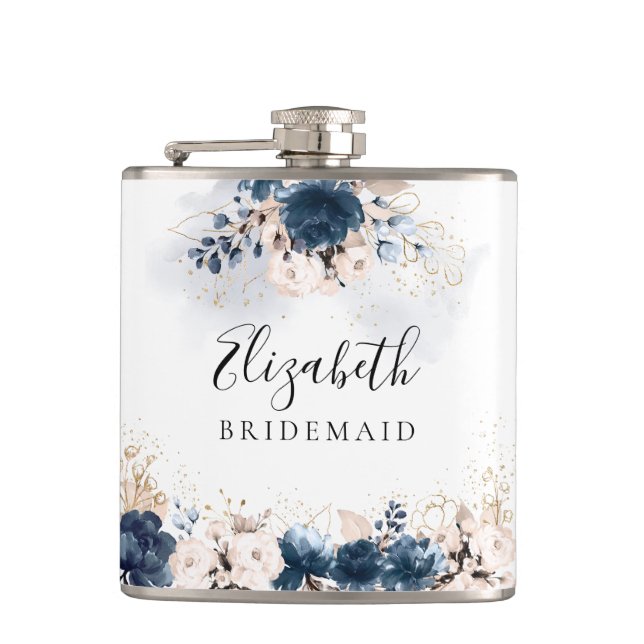 Navy Blue and Dusty Rose Bridal Shower Flask (Front)
