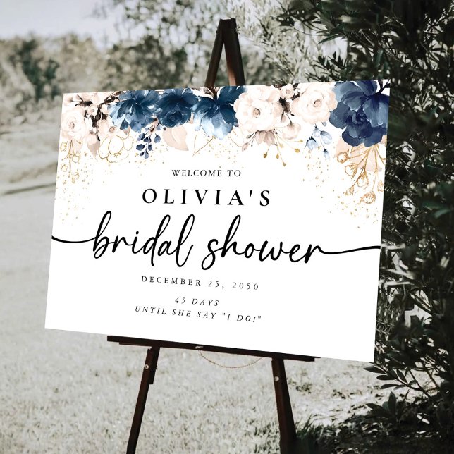 Navy Blue and Dusty Rose Bridal Shower Foam Board (Creator Uploaded)