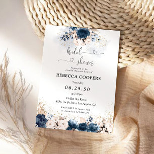 Navy Blue and Dusty Rose Bridal Shower Invitation