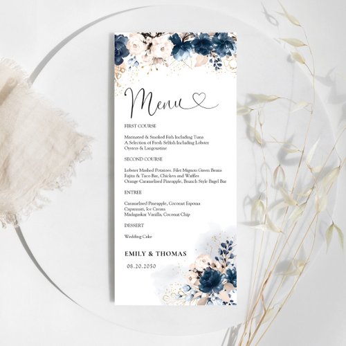 Navy Blue and Dusty Rose Bridal Shower Menu