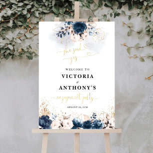 Navy Blue and Dusty Rose Engagement Party Foam Board