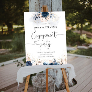 Navy Blue and Dusty Rose Engagement Party Foam Board