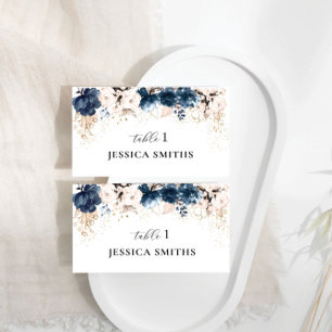 Navy Blue and Dusty Rose Flat Place Card