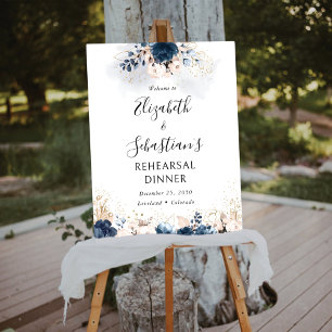 Navy Blue and Dusty Rose Rehearsal Dinner Foam Board