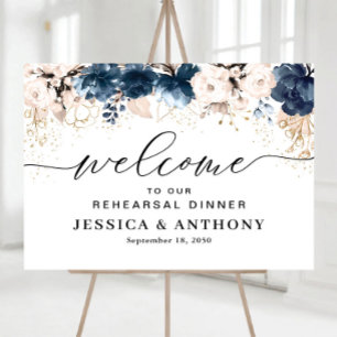 Navy Blue and Dusty Rose Rehearsal Dinner Foam Board