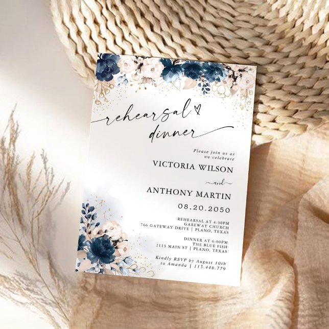 Navy Blue and Dusty Rose Rehearsal Dinner Invitation (Creator Uploaded)