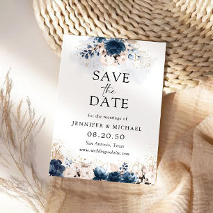 Navy Blue and Dusty Rose Save The Date Card