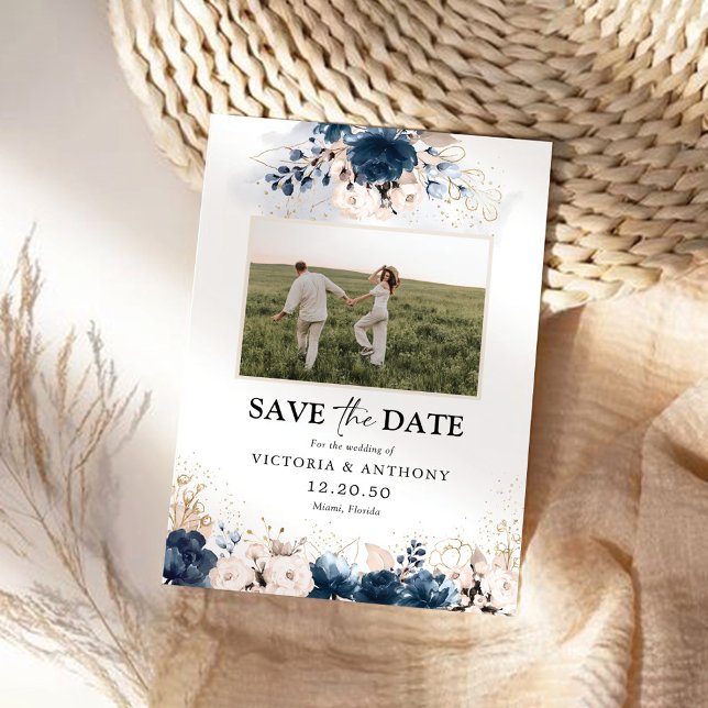 Navy Blue and Dusty Rose Save The Date with Photo (Creator Uploaded)