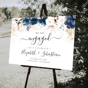 Navy Blue and Dusty Rose We Are Engaged Foam Board