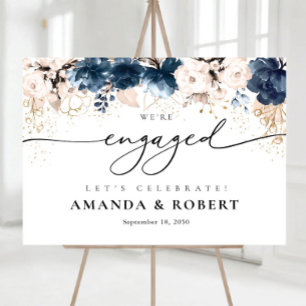 Navy Blue and Dusty Rose We Are Engaged Foam Board