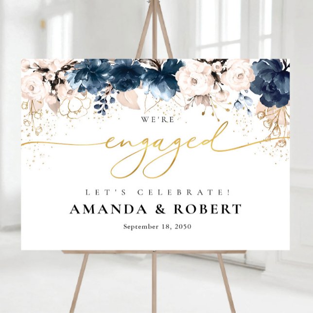 Navy Blue and Dusty Rose We Are Engaged Foam Board (Creator Uploaded)