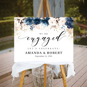 Navy Blue and Dusty Rose We Are Engaged Foam Board