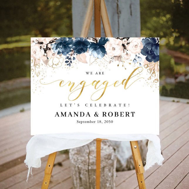 Navy Blue and Dusty Rose We Are Engaged Foam Board (Creator Uploaded)