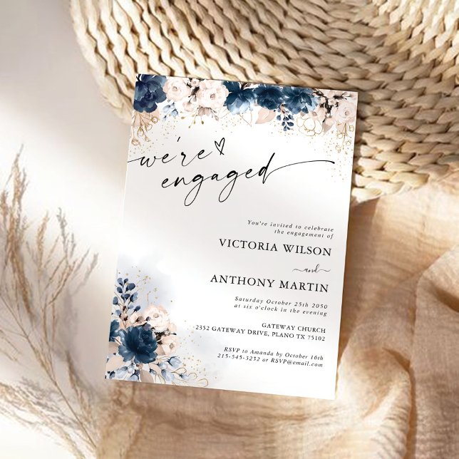 Navy Blue and Dusty Rose We are engaged Invitation (Creator Uploaded)
