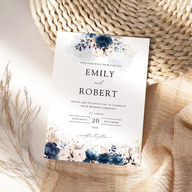 Navy Blue and Dusty Rose Wedding Ceremony Invitation (Creator Uploaded)