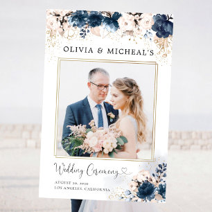 Navy Blue and Dusty Rose Wedding Ceremony Photo Foam Board